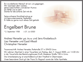Traueranzeige von Engelbert Brune von Hellweger Anzeiger