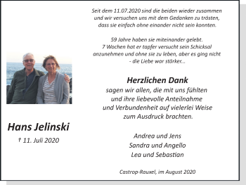 Traueranzeige von Hans Jelinski von Ruhr Nachrichten