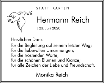 Traueranzeige von Hermann Reich