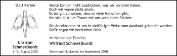 Traueranzeige von Christel Schmettkordt von Ruhr Nachrichten