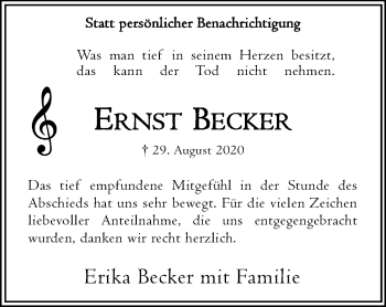 Traueranzeige von Ernst Becker