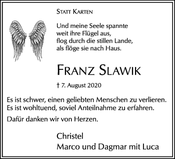 Traueranzeige von Franz Slawik von Hellweger Anzeiger