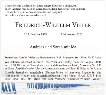 Traueranzeige von Friedrich-Wilhelm Vieler