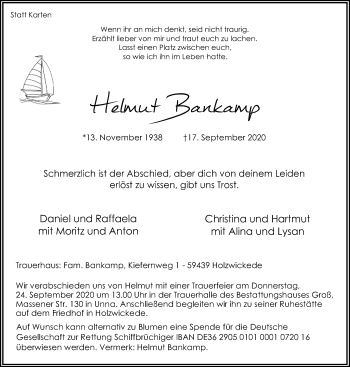 Traueranzeige von Helmut Bankamp von Hellweger Anzeiger