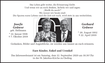 Traueranzeige von Josefa und Gerhard Gräwer von Münstersche Zeitung und Münsterland Zeitung