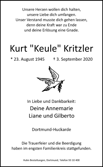 Traueranzeige von Kurt Kritzler von Ruhr Nachrichten