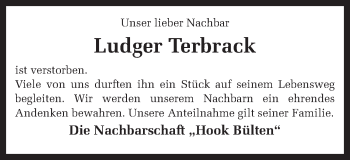 Traueranzeige von Ludger Terbrack von Münstersche Zeitung und Münsterland Zeitung