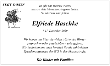 Traueranzeige von Elfriede Haschke