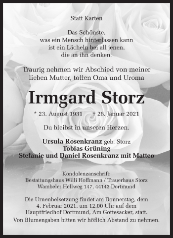 Traueranzeige von Irmgard Storz 