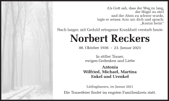 Traueranzeige von Norbert Reckers von Ruhr Nachrichten