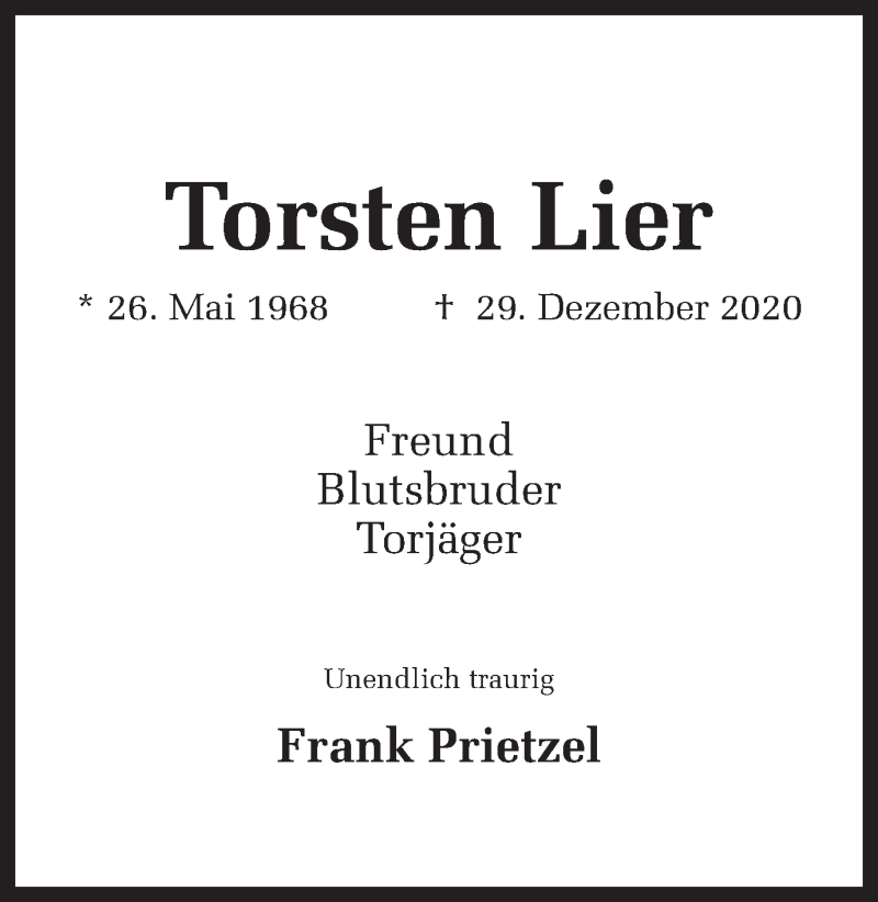  Traueranzeige für Torsten Lier vom 02.01.2021 aus 