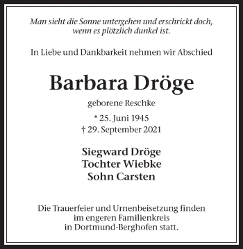 Traueranzeige von Barbara Dröge 