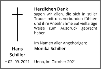 Traueranzeige von Hans Schiller von Hellweger Anzeiger