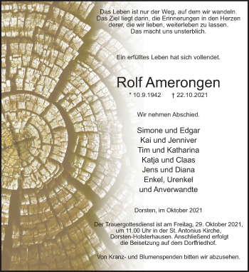 Traueranzeige von Rolf Amerongen von Ruhr Nachrichten und Dorstener Zeitung