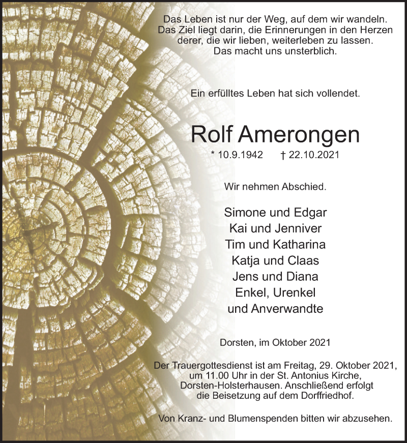  Traueranzeige für Rolf Amerongen vom 26.10.2021 aus Ruhr Nachrichten und Dorstener Zeitung