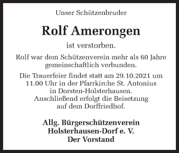 Traueranzeige von Rolf Amerongen von Ruhr Nachrichten und Dorstener Zeitung