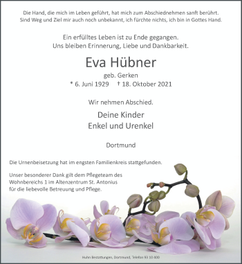 Traueranzeige von Eva Hübner 