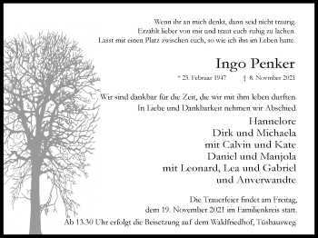 Traueranzeige von Ingo Penker von Ruhr Nachrichten und Dorstener Zeitung