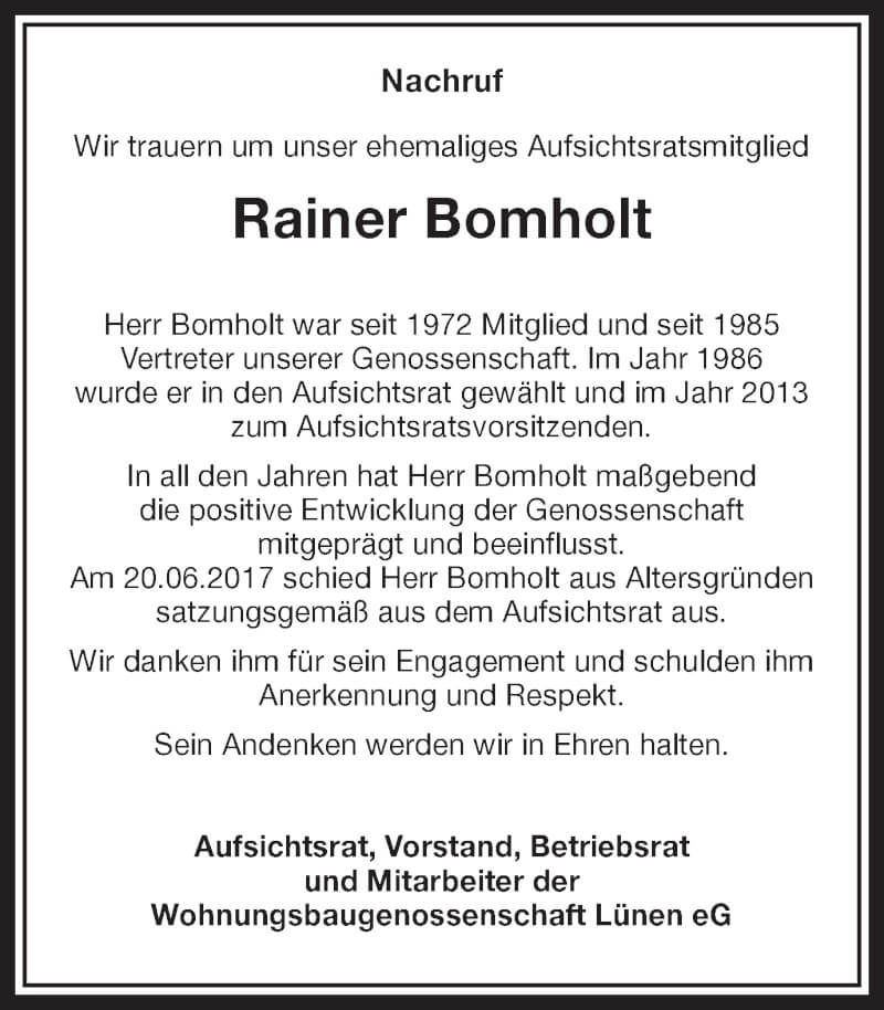  Traueranzeige für Rainer Bomholt vom 27.11.2021 aus Ruhr Nachrichten