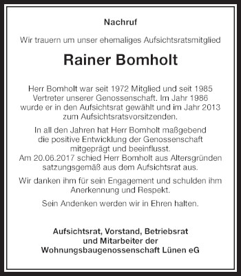 Traueranzeige von Rainer Bomholt von Ruhr Nachrichten