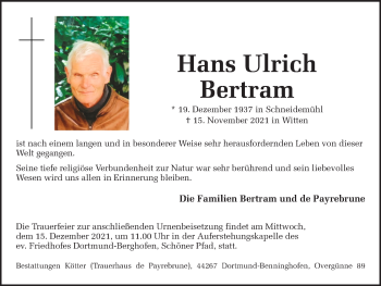 Traueranzeige von Hans Ulrich Bertram 