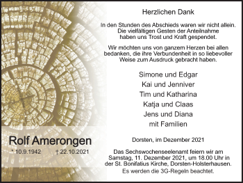 Traueranzeige von Rolf Amerongen von Ruhr Nachrichten und Dorstener Zeitung