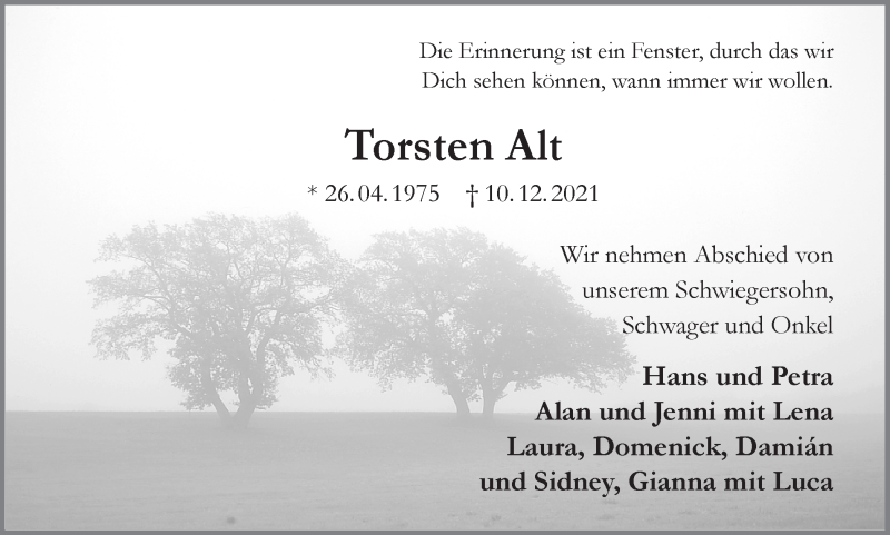  Traueranzeige für Torsten Alt vom 18.12.2021 aus Ruhr Nachrichten und Dorstener Zeitung