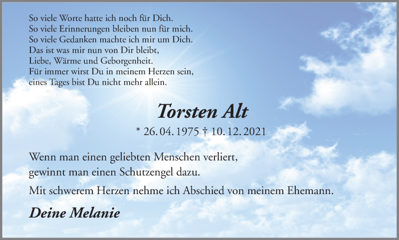  Traueranzeige für Torsten Alt vom 18.12.2021 aus Ruhr Nachrichten und Dorstener Zeitung