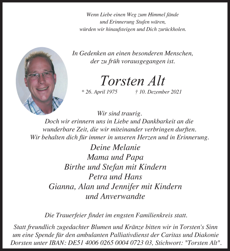  Traueranzeige für Torsten Alt vom 18.12.2021 aus Ruhr Nachrichten und Dorstener Zeitung