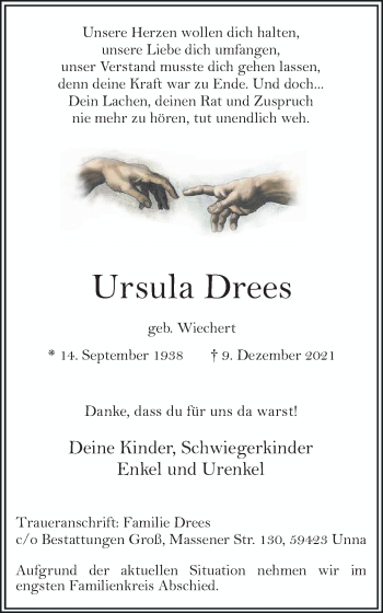 Traueranzeige von Ursula Drees