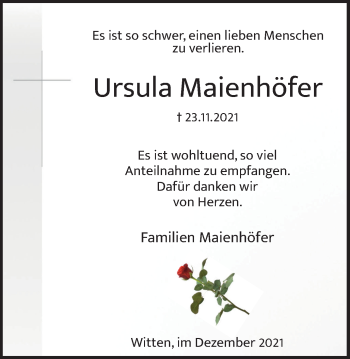 Traueranzeige von Ursula Maienhöfer 