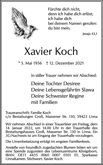 Traueranzeige von Xavier Koch