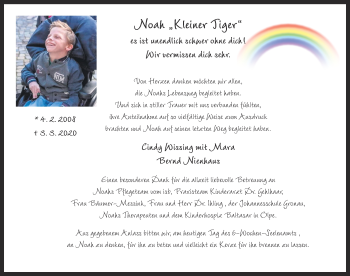 Traueranzeige von Noah Nienhaus von Ruhr Nachrichten und Münsterland Zeitung