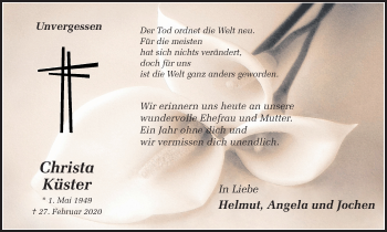Traueranzeige von Christa Küster von Ruhr Nachrichten