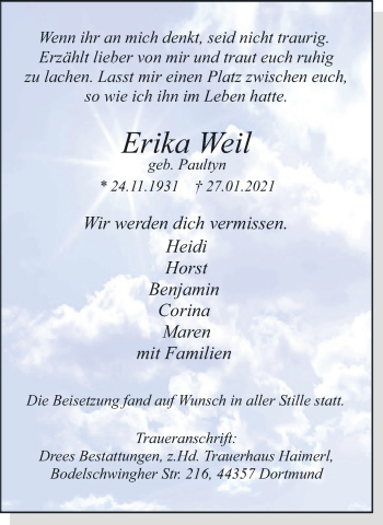 Traueranzeige von Erika Weil 