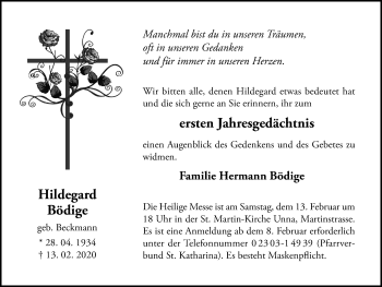 Traueranzeige von Hildegard Bödige 