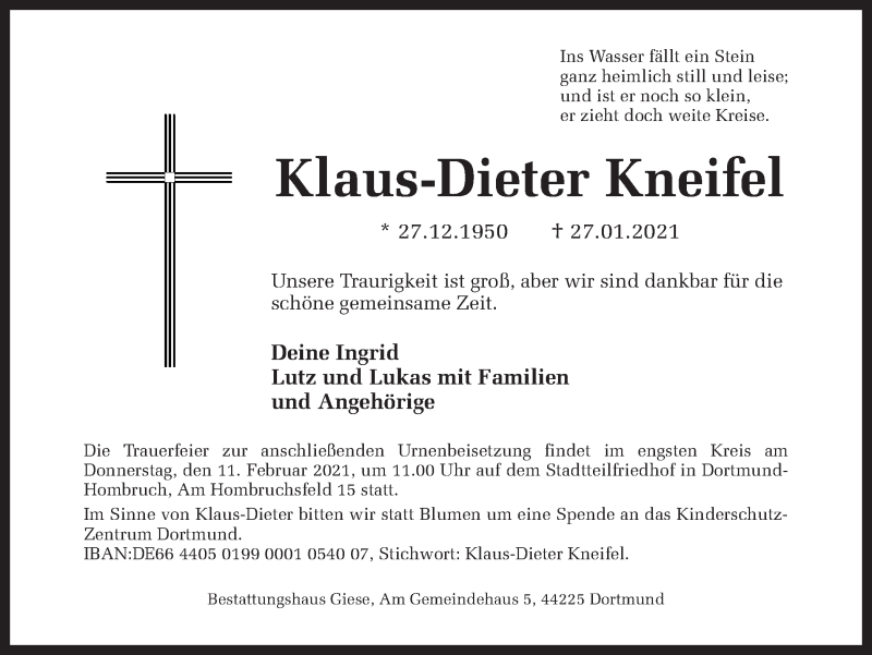  Traueranzeige für Klaus-Dieter Kneifel vom 06.02.2021 aus 
