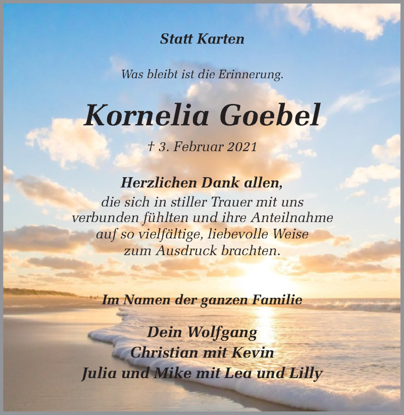  Traueranzeige für Kornelia Goebel vom 27.02.2021 aus 