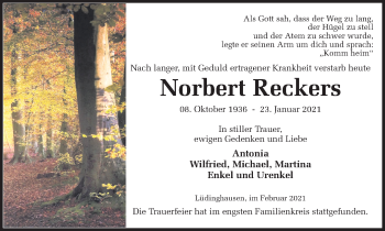 Traueranzeige von Norbert Reckers von Ruhr Nachrichten