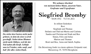 Traueranzeige von Siegfried Bromby von Ruhr Nachrichten und Halterner Zeitung