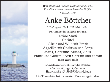 Traueranzeige von Anke Böttcher von Hellweger Anzeiger