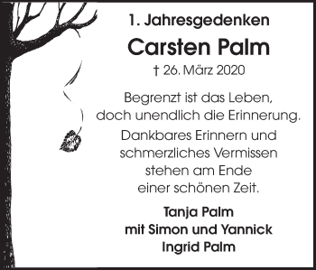 Traueranzeige von Carsten Palm von Ruhr Nachrichten und Halterner Zeitung