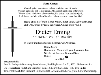 Traueranzeige von Dieter Eming von Ruhr Nachrichten und Halterner Zeitung