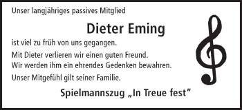Traueranzeige von Dieter Eming von Ruhr Nachrichten und Halterner Zeitung