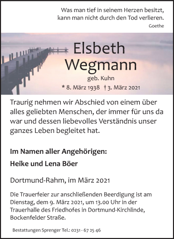 Traueranzeige von Elsbeth Wegmann 