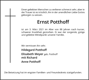 Traueranzeige von Ernst Potthoff von Hellweger Anzeiger