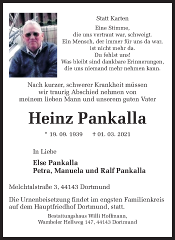 Traueranzeige von Heinz Pankalla 