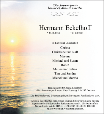 Traueranzeige von Hermann Eckelhoff von Ruhr Nachrichten und Dorstener Zeitung