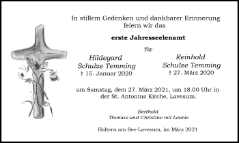 Traueranzeige von Hildegard und Reinhold Schulze Temming von Ruhr Nachrichten und Halterner Zeitung