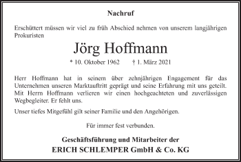 Traueranzeige von Jörg Hoffmann von Hellweger Anzeiger
